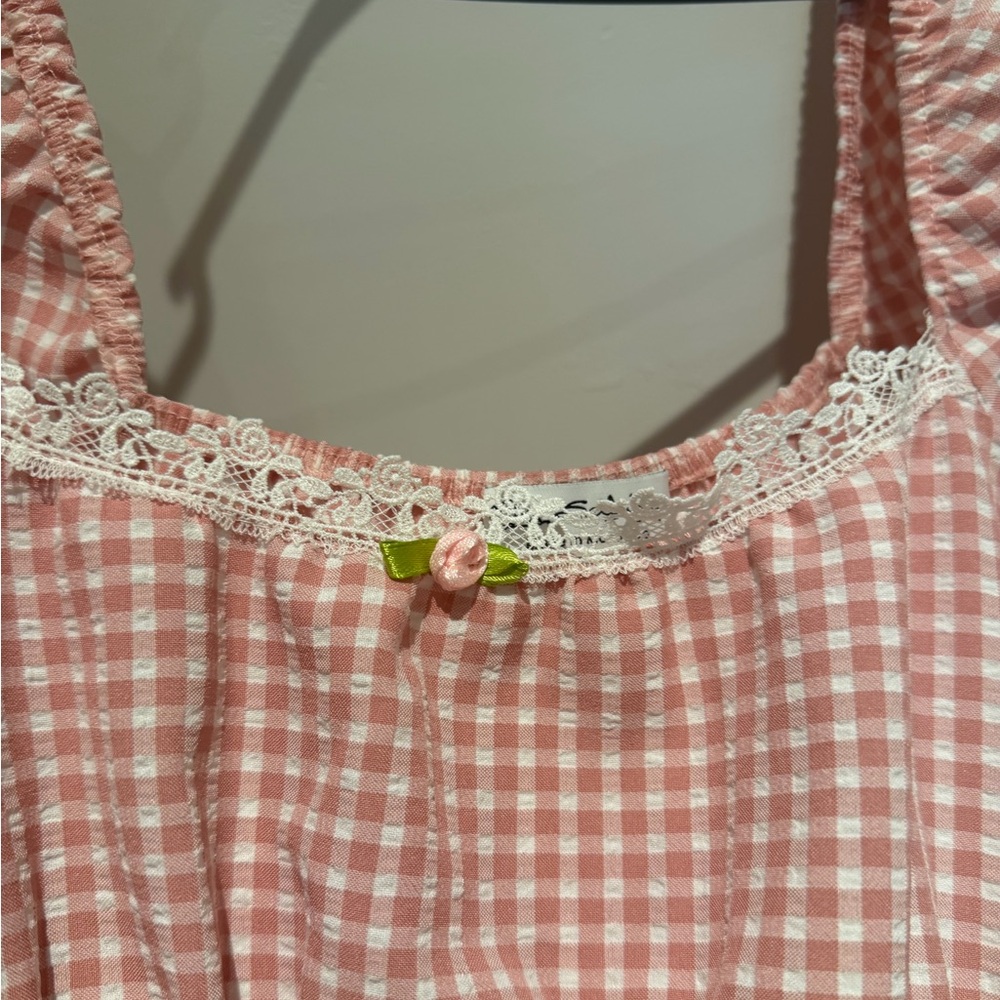Miss Selfridge Pink Gingham Puff Sleeve Mini Dress - Picture 3 of 9